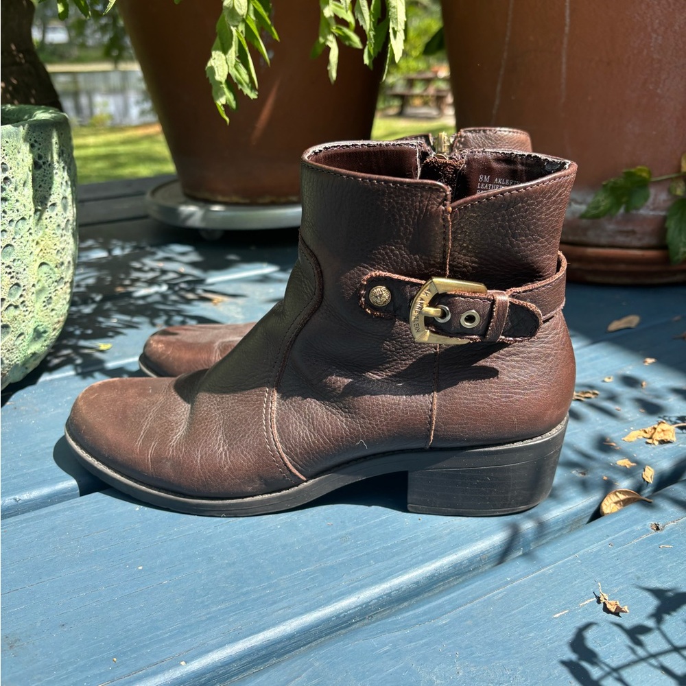 Anne Klein Brown Leather Ankle Fall Boots